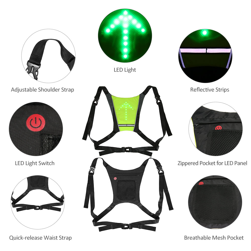 Zaino con pettorina riflettente LED ricaricabile USB